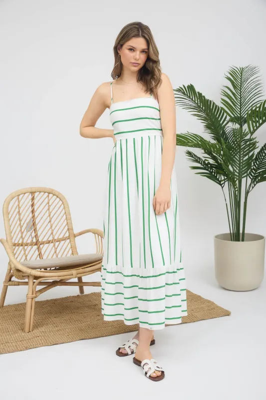 STRIPE SPAGHETTI STRAP LINEN MAXI DRESS sold by Blu Pepper