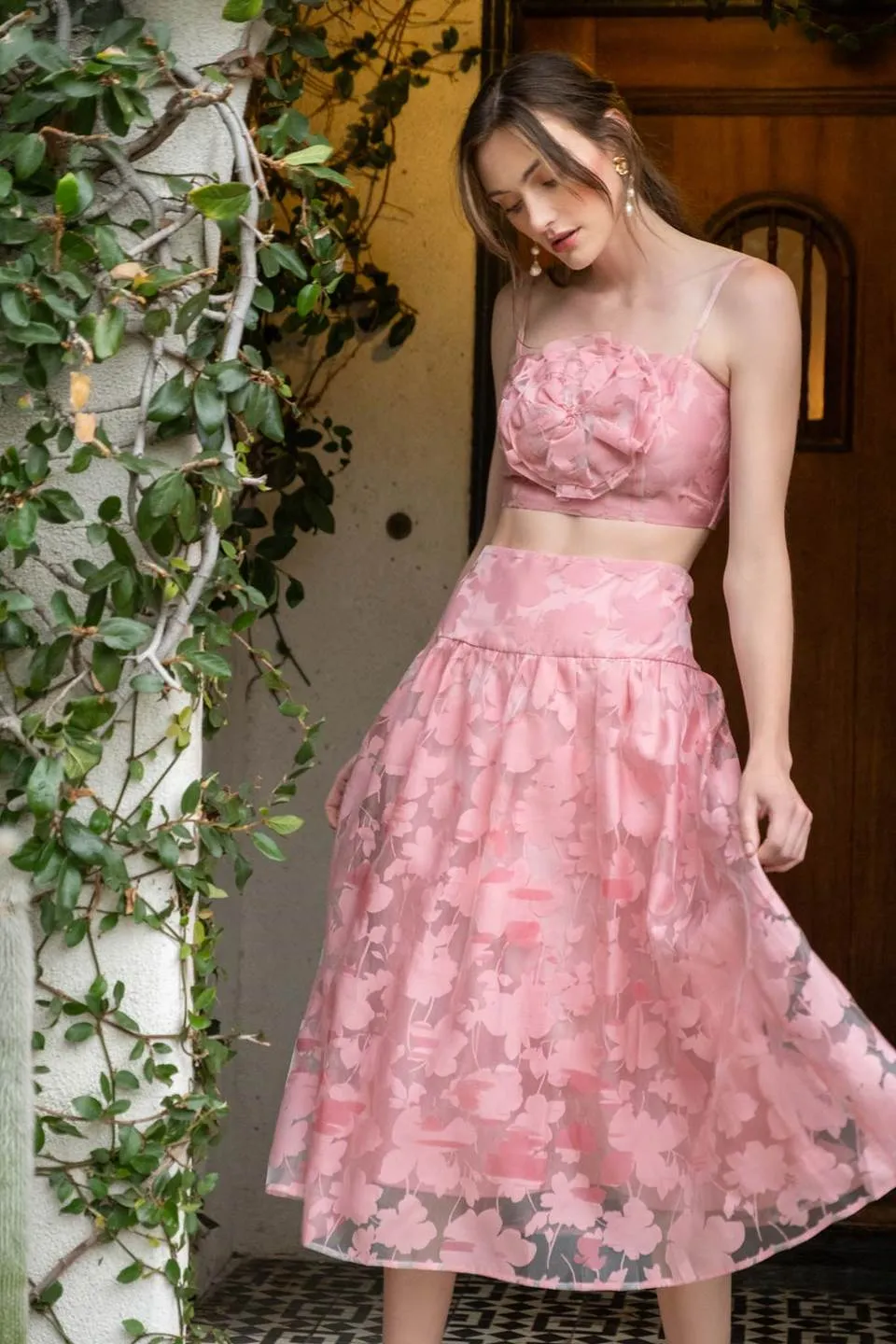 FLORAL ORGANZA ROSETTE CROP TOP sold by Blu Pepper