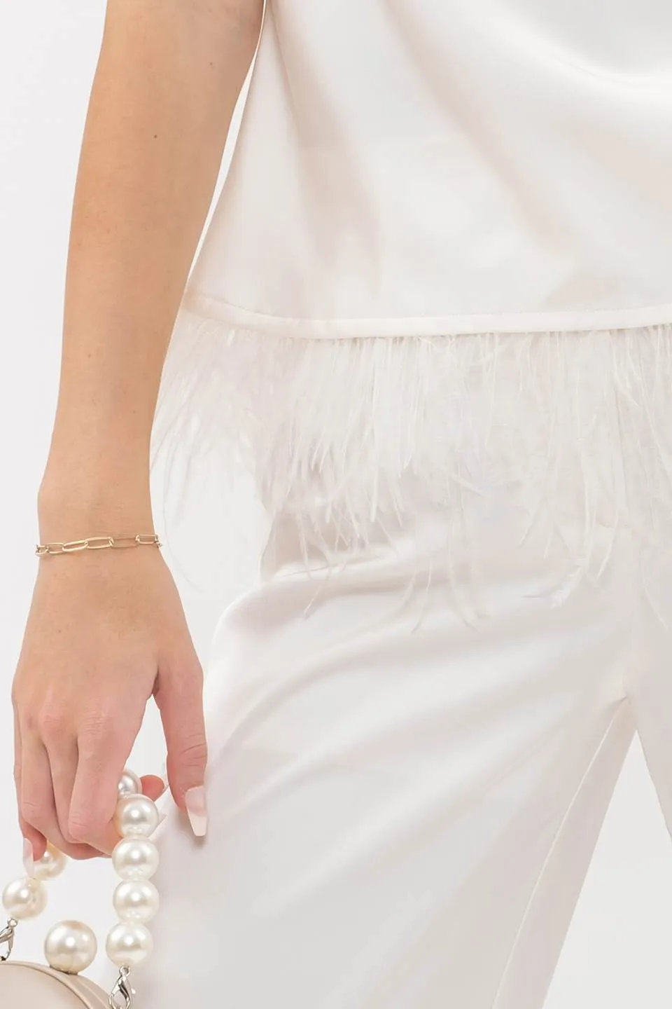 COWL NECK FAUX FEATHER TRIM CAMI TOP sold by Blu Pepper product image thumbnail 4