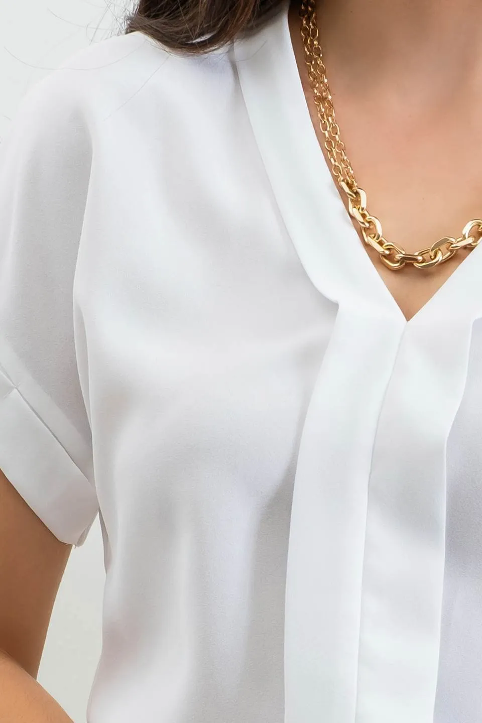 V NECK SPLIT ROLL UP SLEEVE BLOUSE sold by Blu Pepper product image thumbnail 4