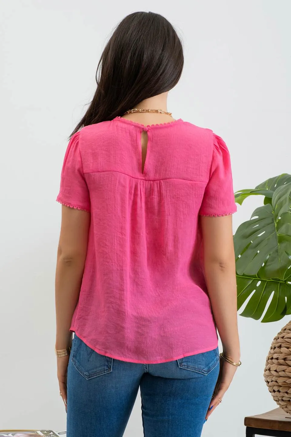 SCALLOP TRIM SHEER LACE YOKE BLOUSE sold by Blu Pepper product image thumbnail 2