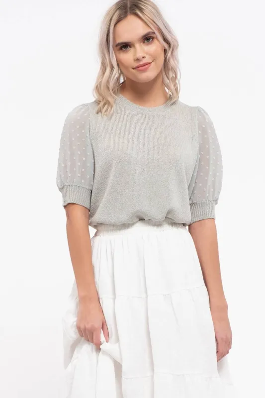 Pom-Pom Dot Sleeve Knit Top sold by Blu Pepper