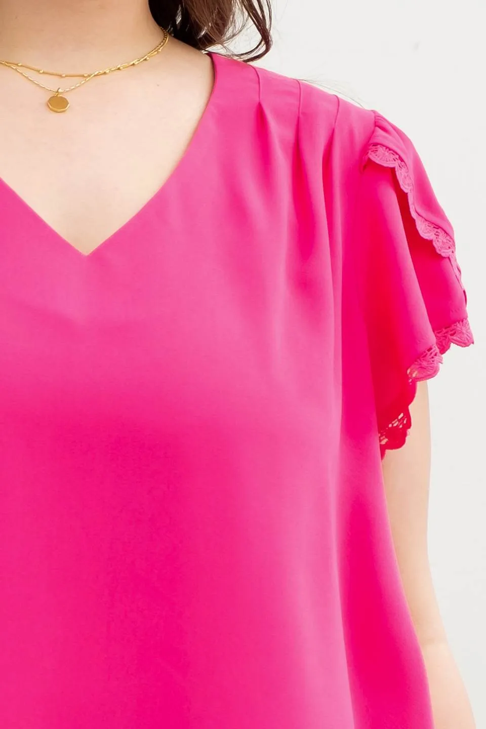 PLUS V NECK SCALLOP LACE TRIM TULIP SLEEVE BLOUSE sold by Blu Pepper product image thumbnail 4