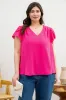 PLUS V NECK SCALLOP LACE TRIM TULIP SLEEVE BLOUSE sold by Blu Pepper