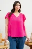 PLUS V NECK SCALLOP LACE TRIM TULIP SLEEVE BLOUSE sold by Blu Pepper