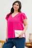 PLUS V NECK SCALLOP LACE TRIM TULIP SLEEVE BLOUSE sold by Blu Pepper