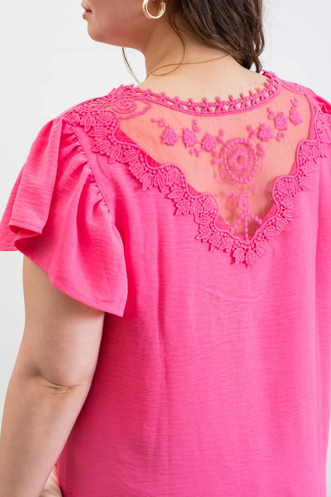 PLUS LACE BACK YOKE V NECK RUFFLE SLEEVE BLOUSE sold by Blu Pepper product image thumbnail 4