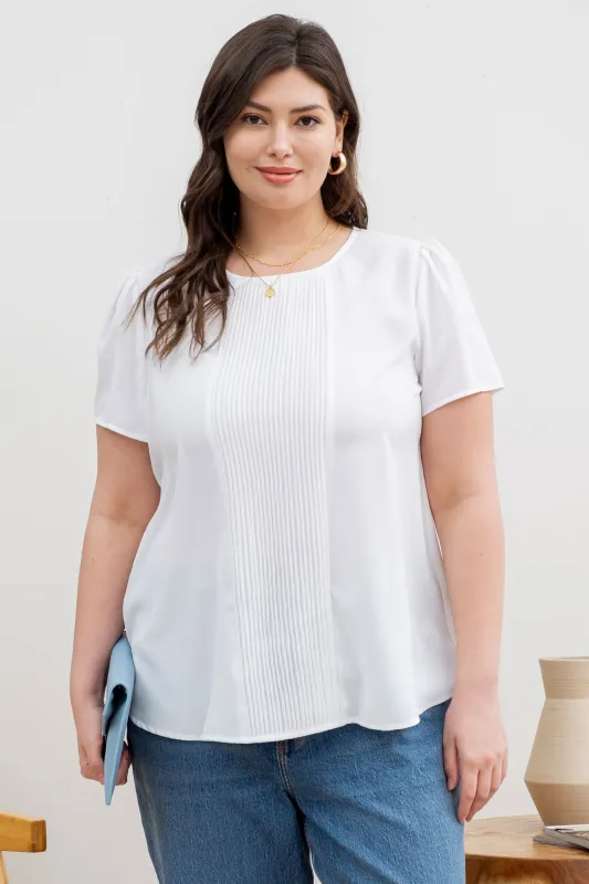 PLUS FRONT PLEATED SHORT SLEEVE BLOUSE sold by Blu Pepper