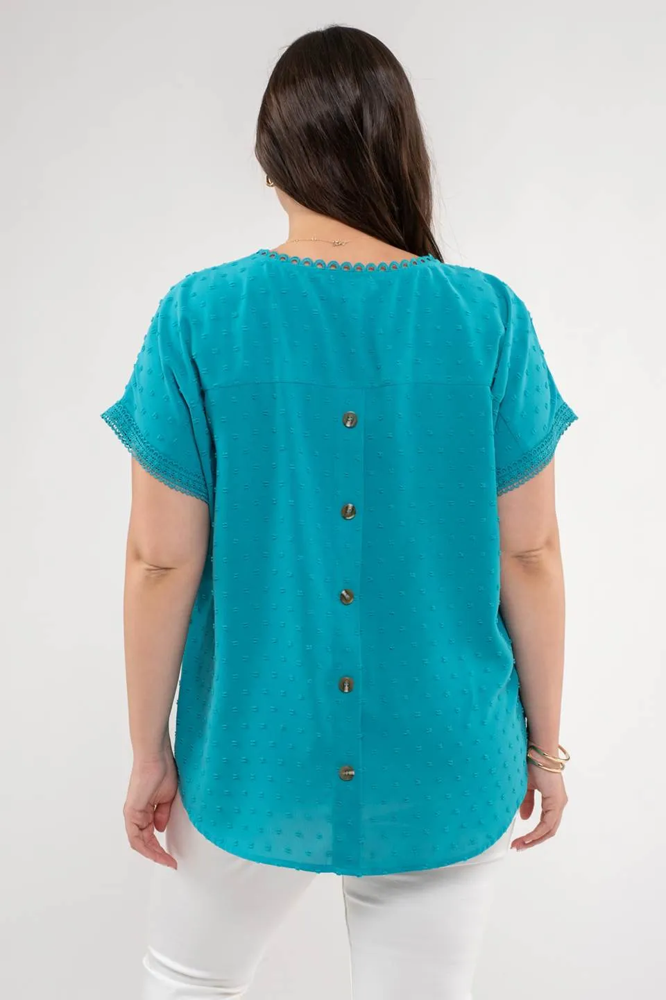 PLUS CLIP DOT V NECK SCALLOP LACE TRIM TOP sold by Blu Pepper product image thumbnail 2