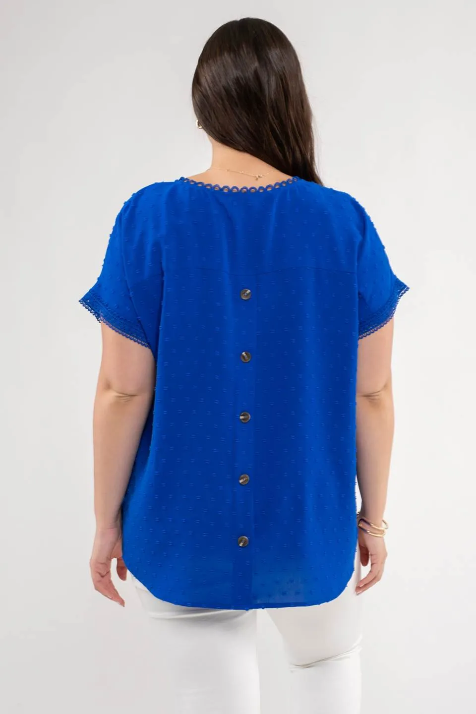 PLUS CLIP DOT V NECK SCALLOP LACE TRIM TOP sold by Blu Pepper product image thumbnail 4