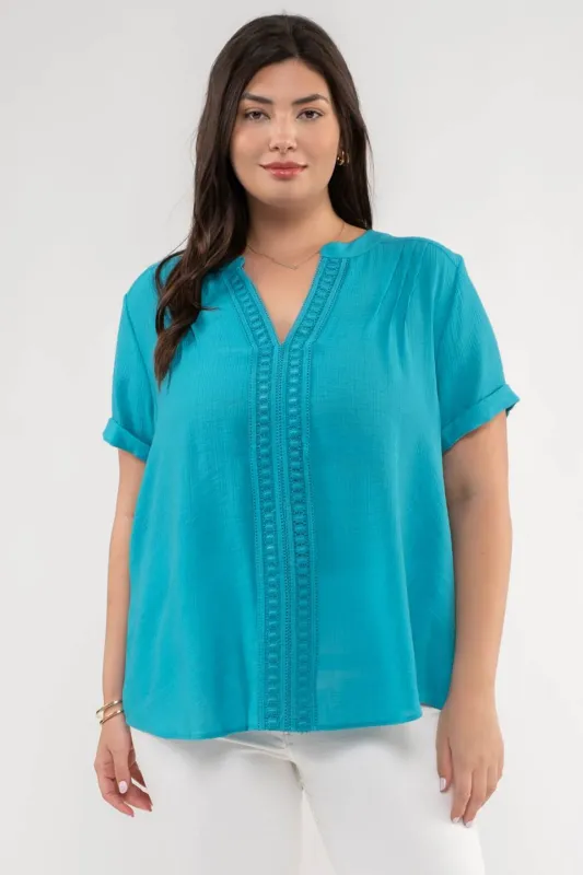 PLUS SPLIT NECK FRONT LINE LACE BLOUSE sold by Blu Pepper