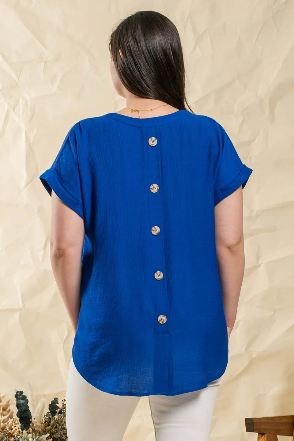 PLUS SPLIT NECK BACK BUTTON CUFFED SLEEVE TOP sold by Blu Pepper product image thumbnail 2