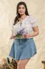 PLUS PLAID SPLIT TIE NECK SMOCKED BLOUSE sold by Blu Pepper