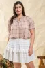 PLUS PLAID SPLIT TIE NECK SMOCKED BLOUSE sold by Blu Pepper