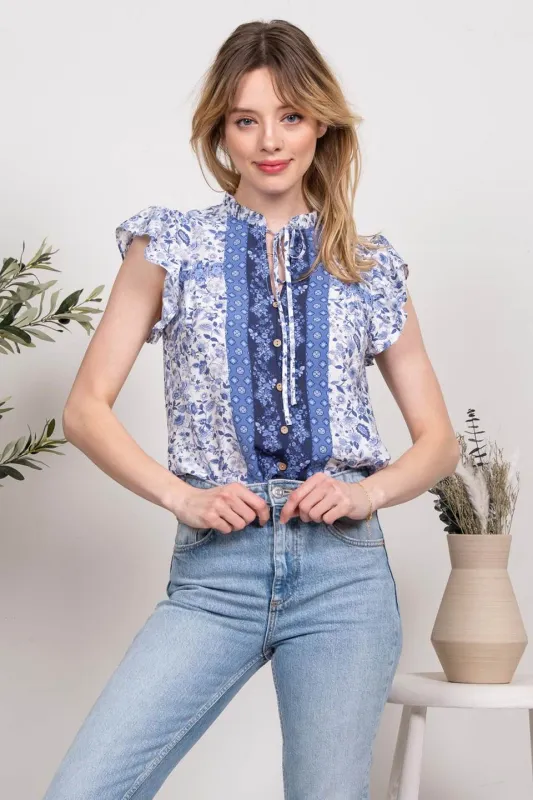 NECK TIE PRINT TOP sold by Blu Pepper