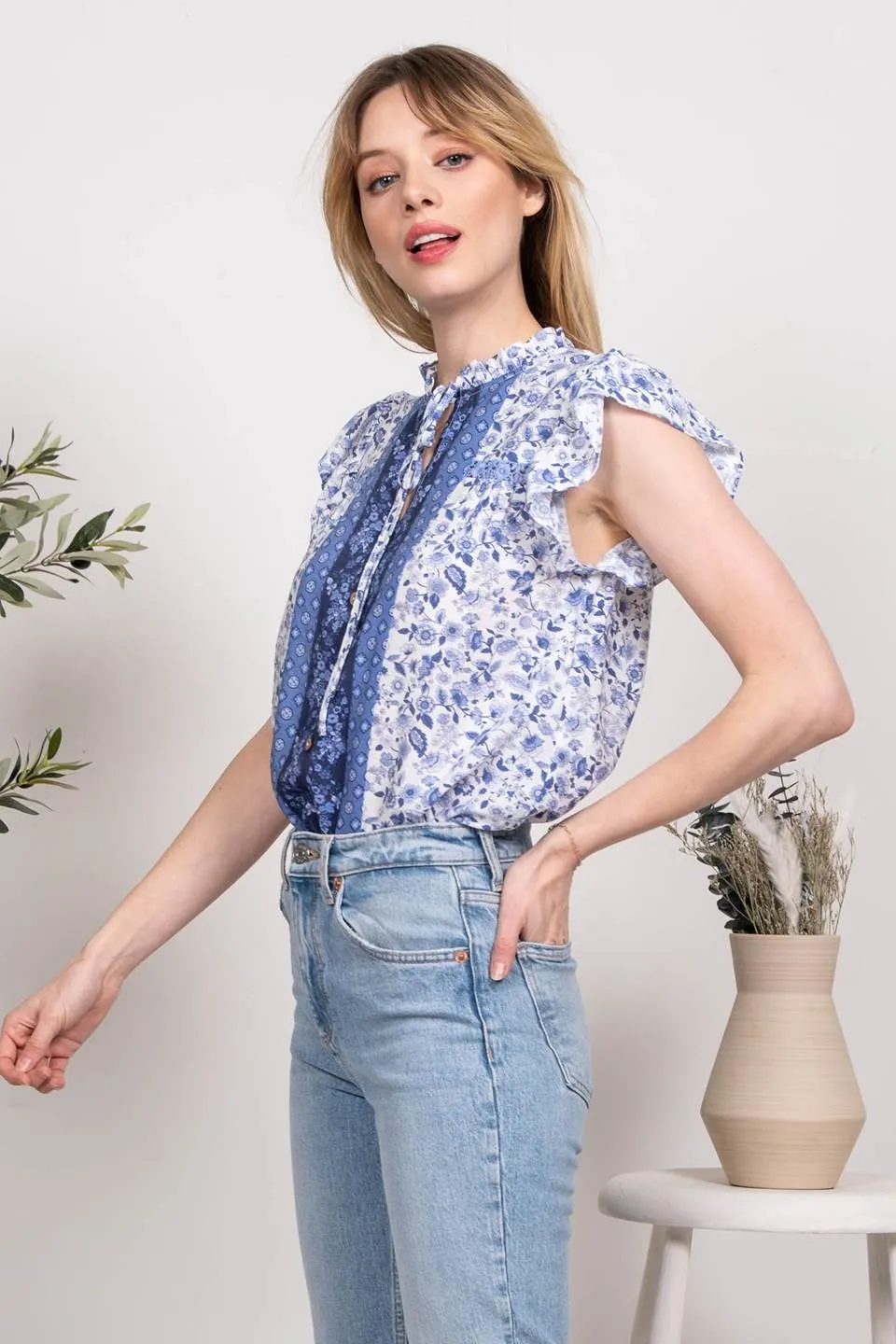 NECK TIE PRINT TOP sold by Blu Pepper product image thumbnail 3