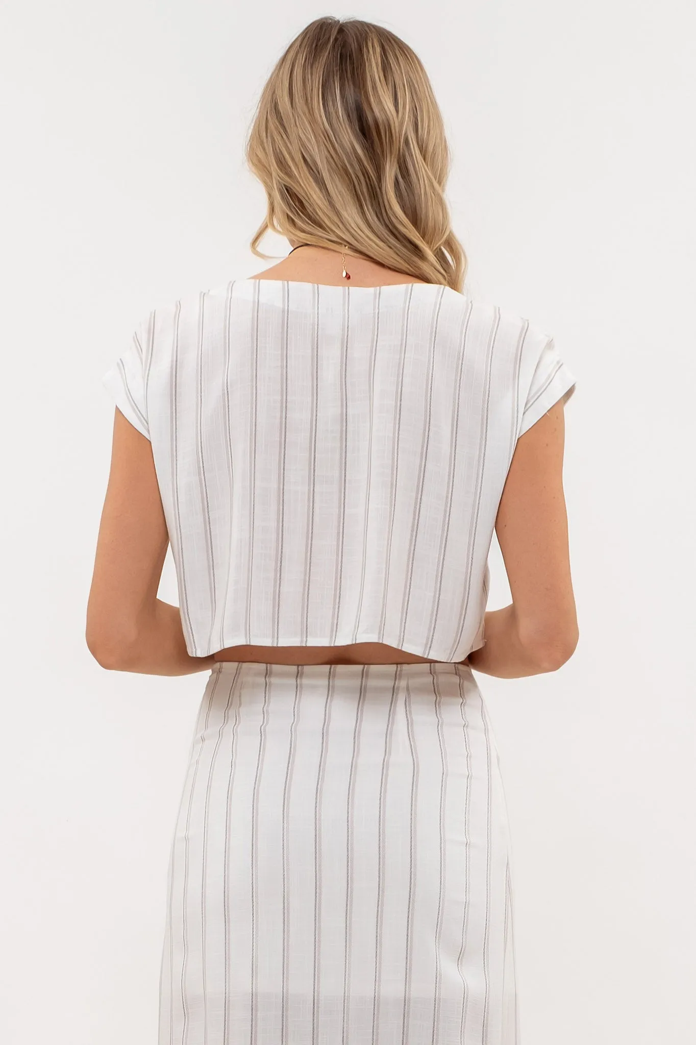 STRIPE V NECK SHORT SLEEVE CROP TOP sold by Blu Pepper product image thumbnail 2