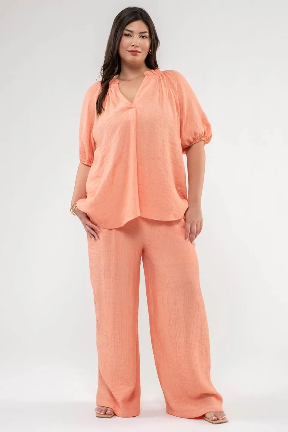 PLUS SCRUNCHED ELASTIC VNECK SHIRT sold by Blu Pepper product image thumbnail 5