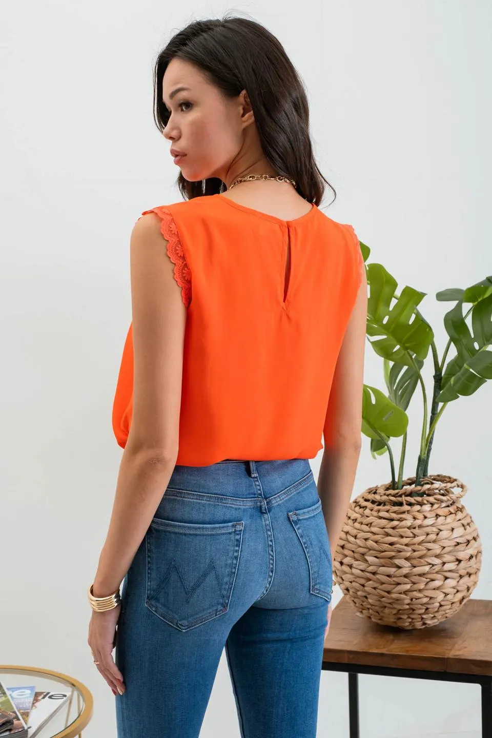 SLEEVELESS LACE TRIM PLEATED TOP sold by Blu Pepper product image thumbnail 2