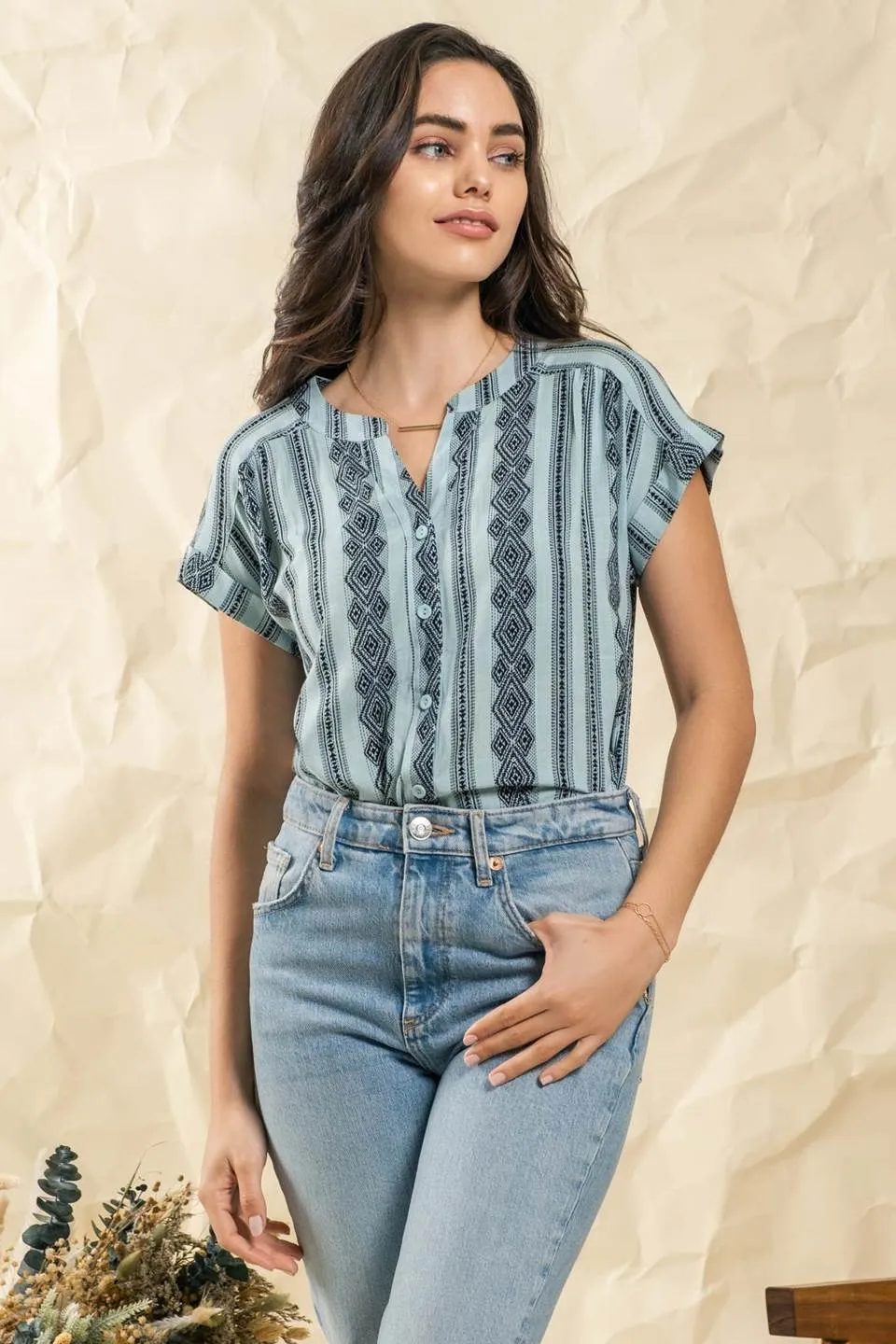 GEOMETRIC PATTERN WOVEN TOP sold by Blu Pepper product image thumbnail 5