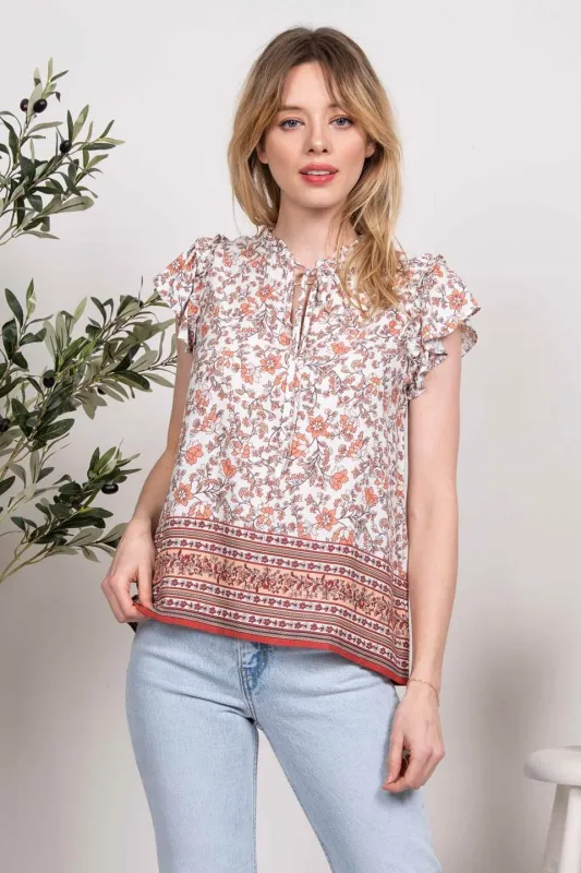 NECK TIE FLORAL PRINT TOP sold by Blu Pepper