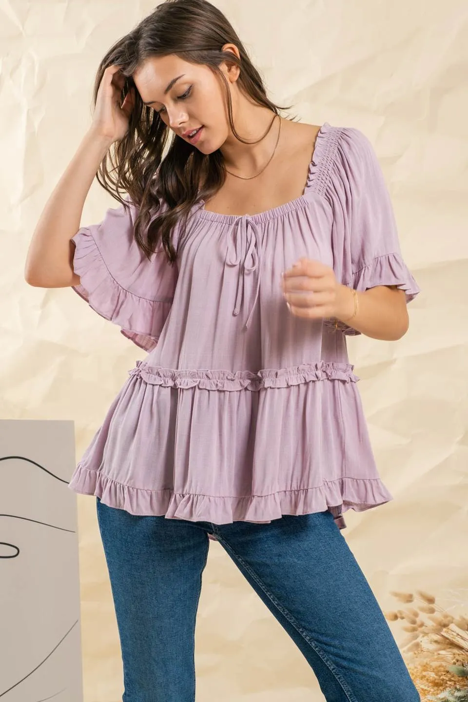 RELAXED TIERED PEASANT TOP sold by Blu Pepper product image thumbnail 4