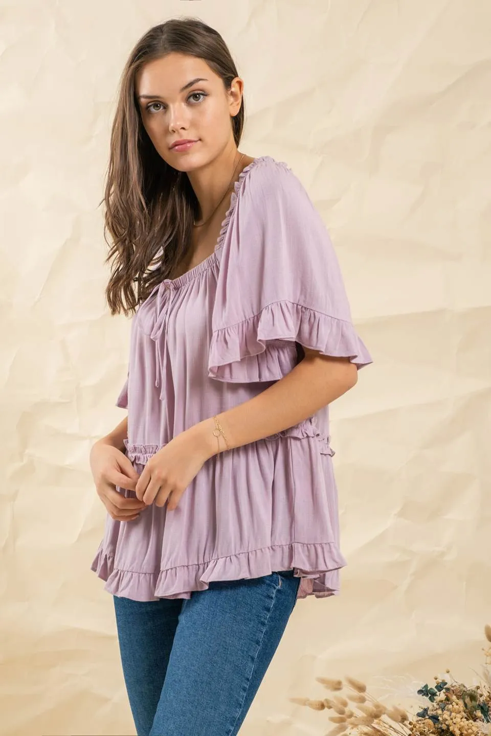 RELAXED TIERED PEASANT TOP sold by Blu Pepper product image thumbnail 3