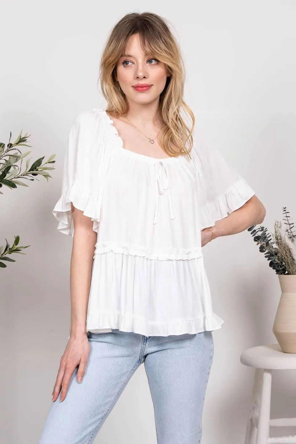 RELAXED TIERED PEASANT TOP sold by Blu Pepper product image thumbnail 5