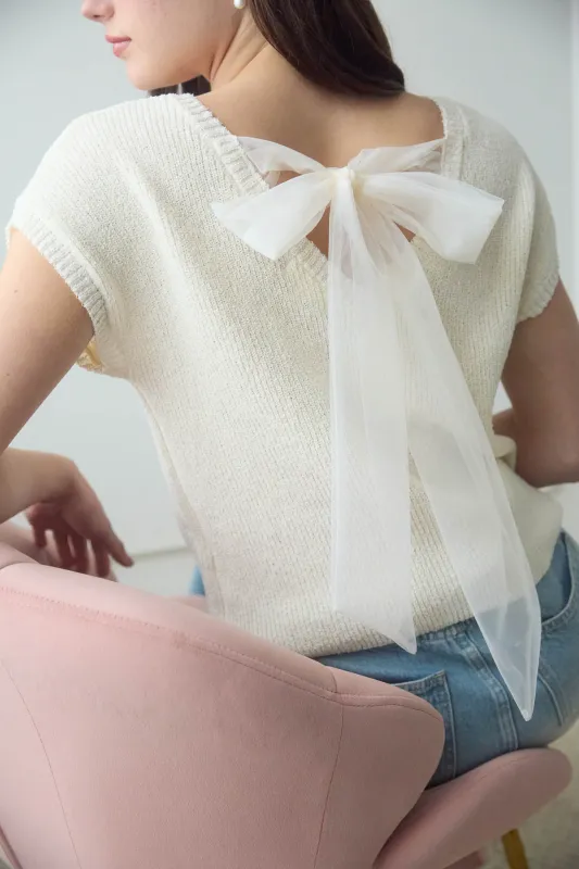 BACK SHEER TIE SHORT SLEEVE KNIT SWEATER sold by Blu Pepper