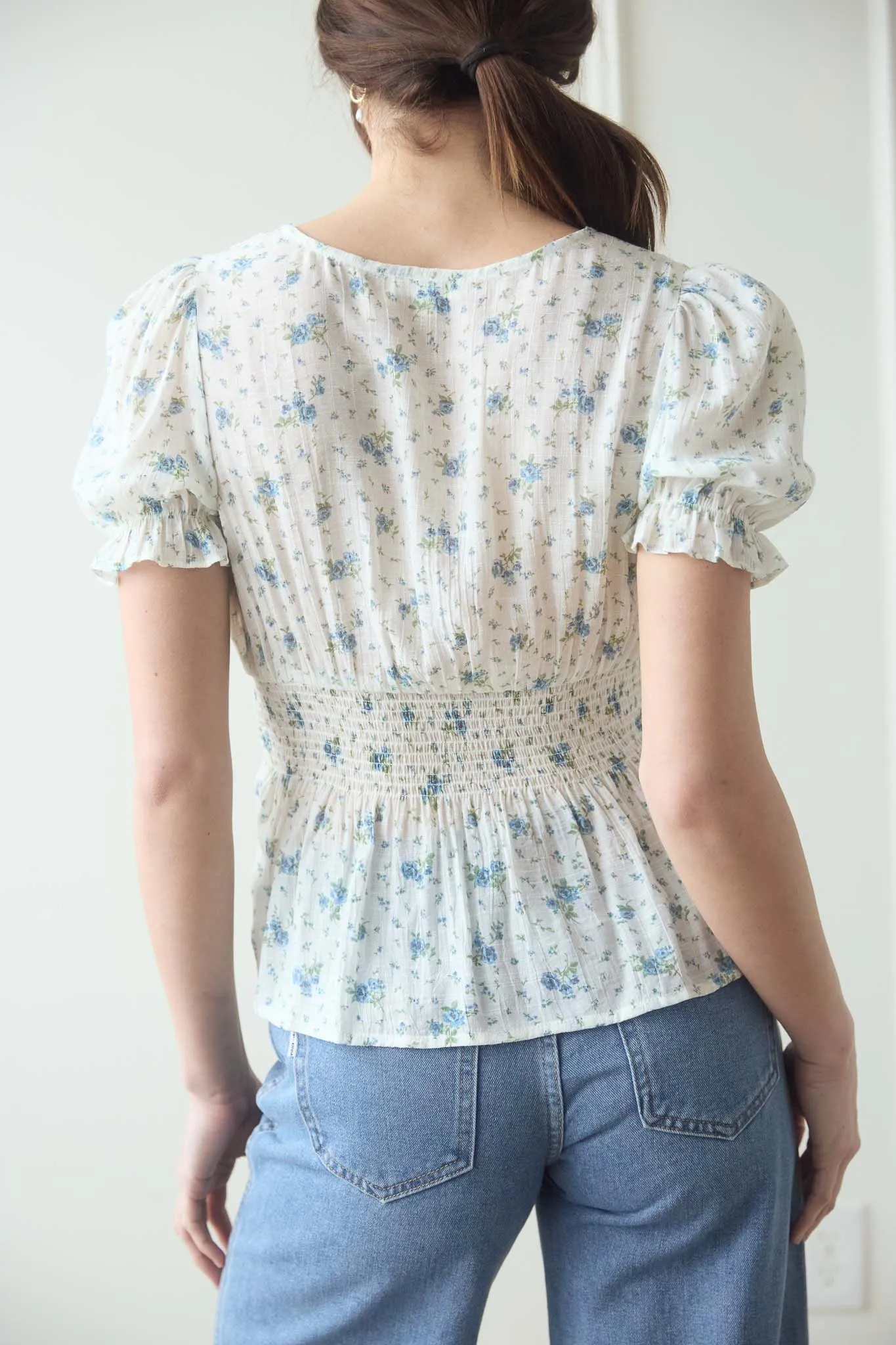 V NECK CROCHET LACE TRIM FLORAL TOP sold by Blu Pepper product image thumbnail 2