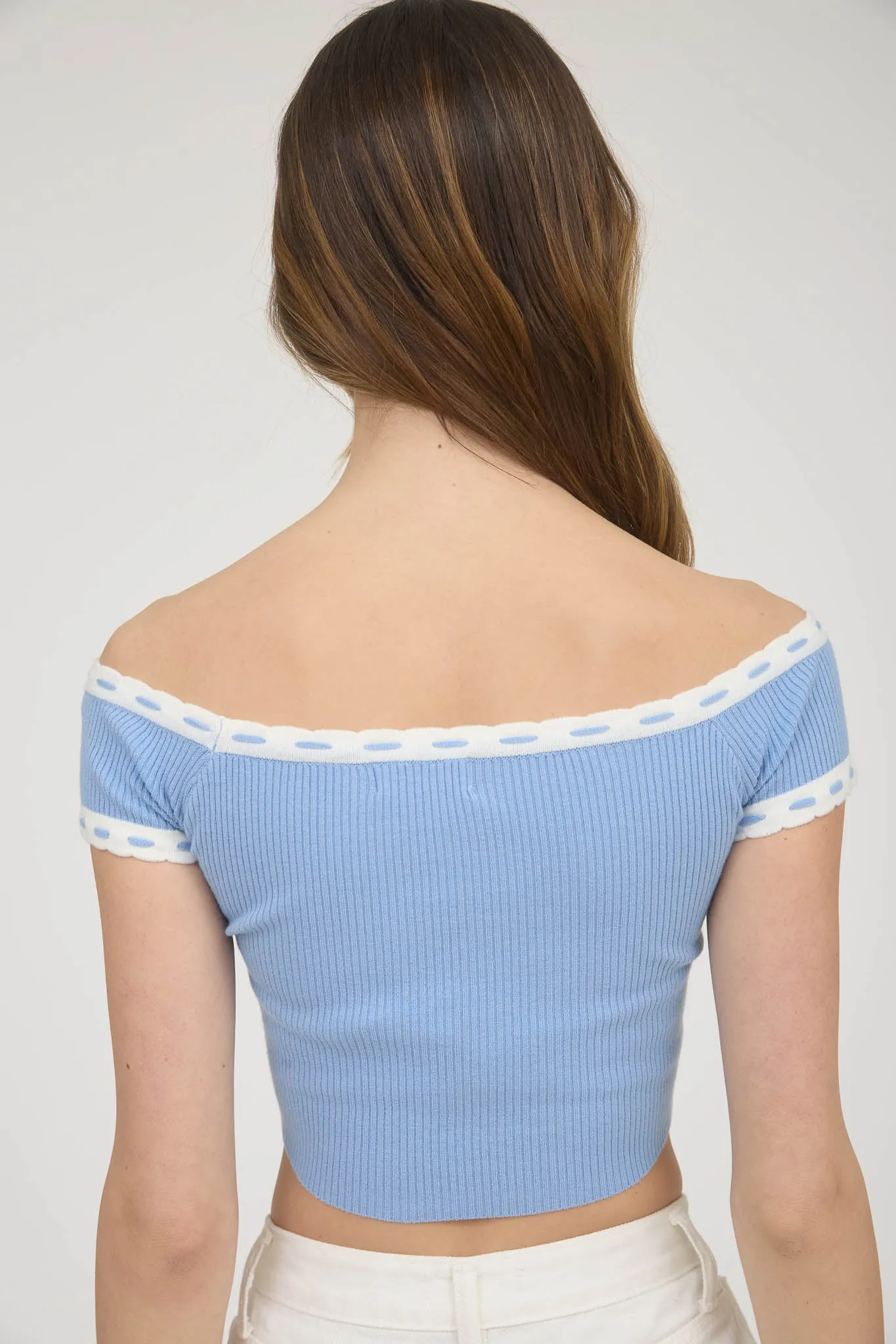 CONTRAST TRIM OFF THE SHOULDER SWEATER KNIT TOP sold by Blu Pepper product image thumbnail 2