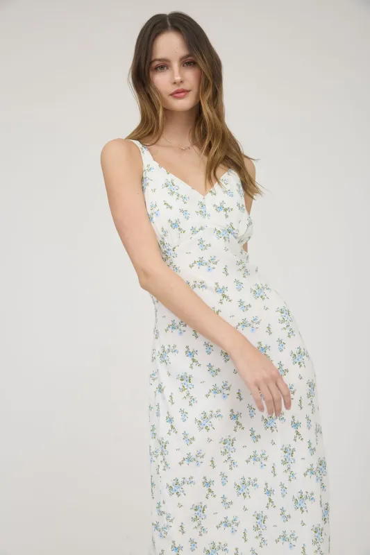 FLORAL V NECK SLEEVELESS MIDI DRESS sold by Blu Pepper