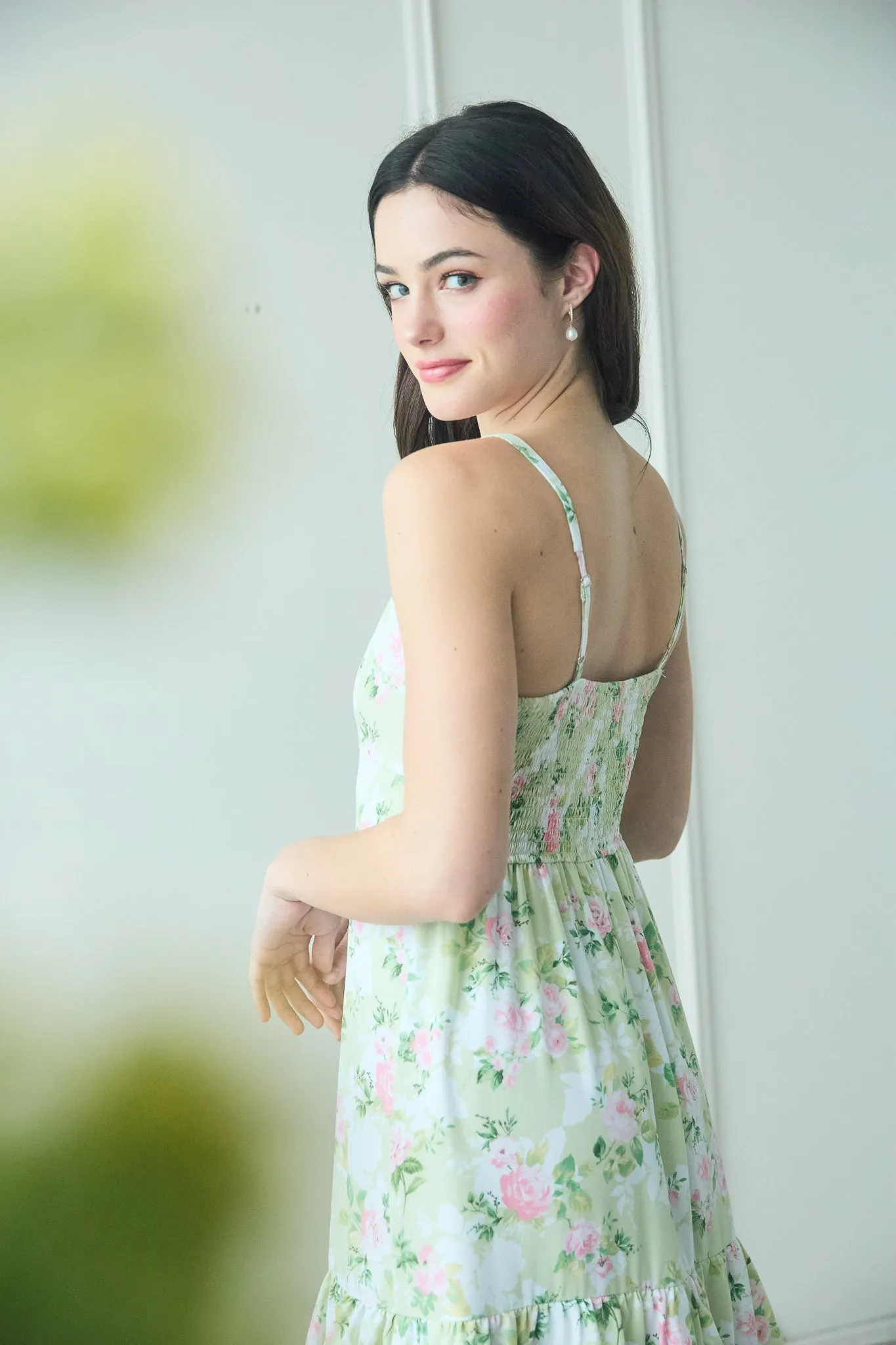 FLORAL SLEEVELESS RUFFLE TIERED HEM MIDI DRESS sold by Blu Pepper product image thumbnail 4