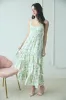 FLORAL SLEEVELESS RUFFLE TIERED HEM MIDI DRESS sold by Blu Pepper