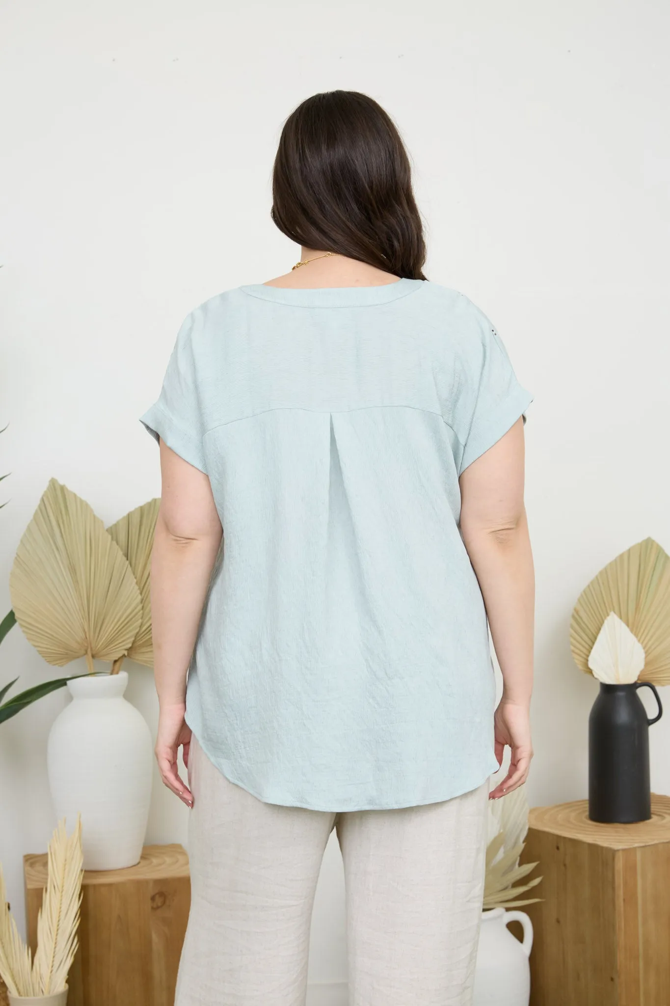 PLUS CROCHET LACE TRIM SHORT SLEEVE HENLEY BLOUSE sold by Blu Pepper product image thumbnail 2