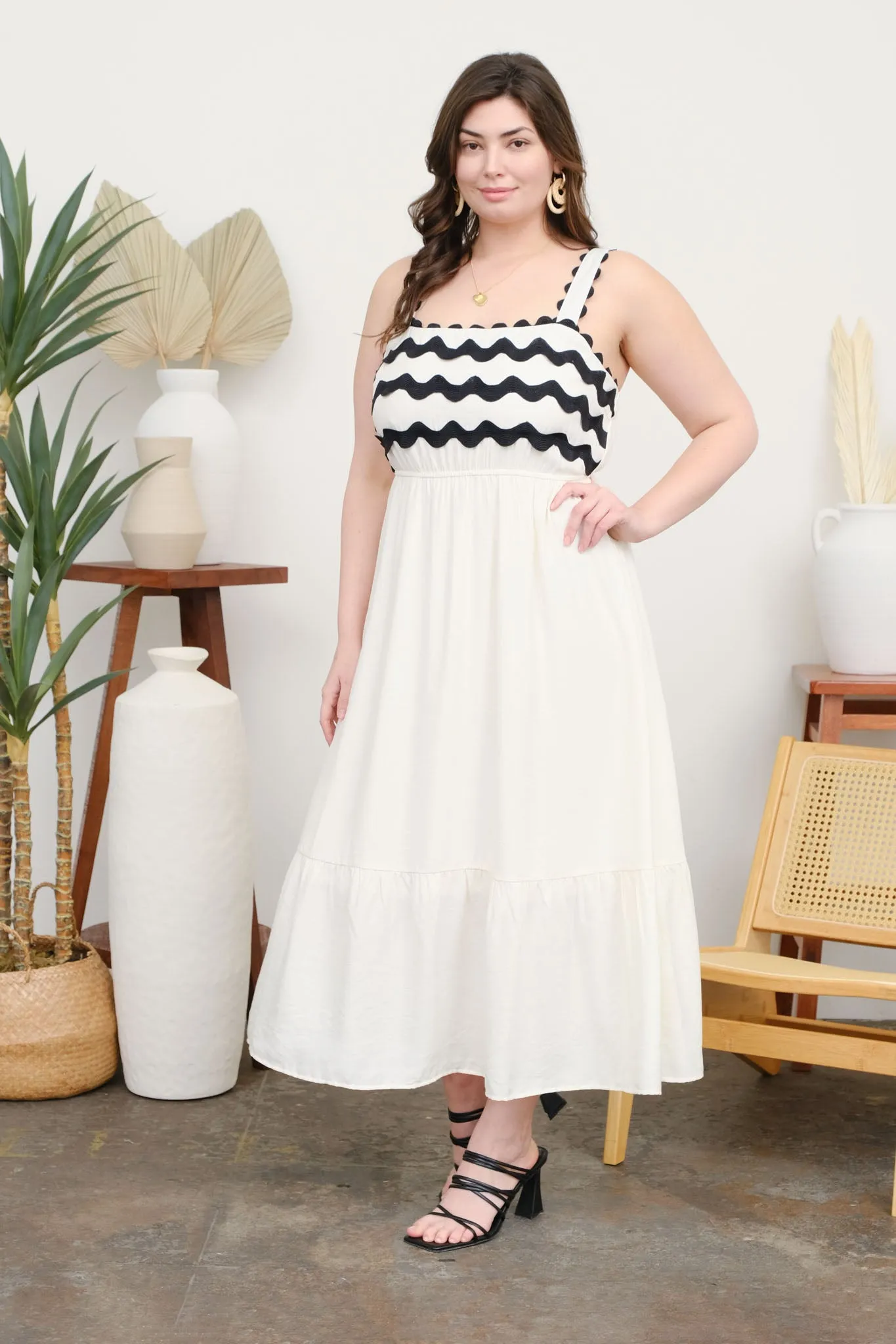 PLUS WAVY DETAIL SLEEVELESS MIDI DRESS sold by Blu Pepper