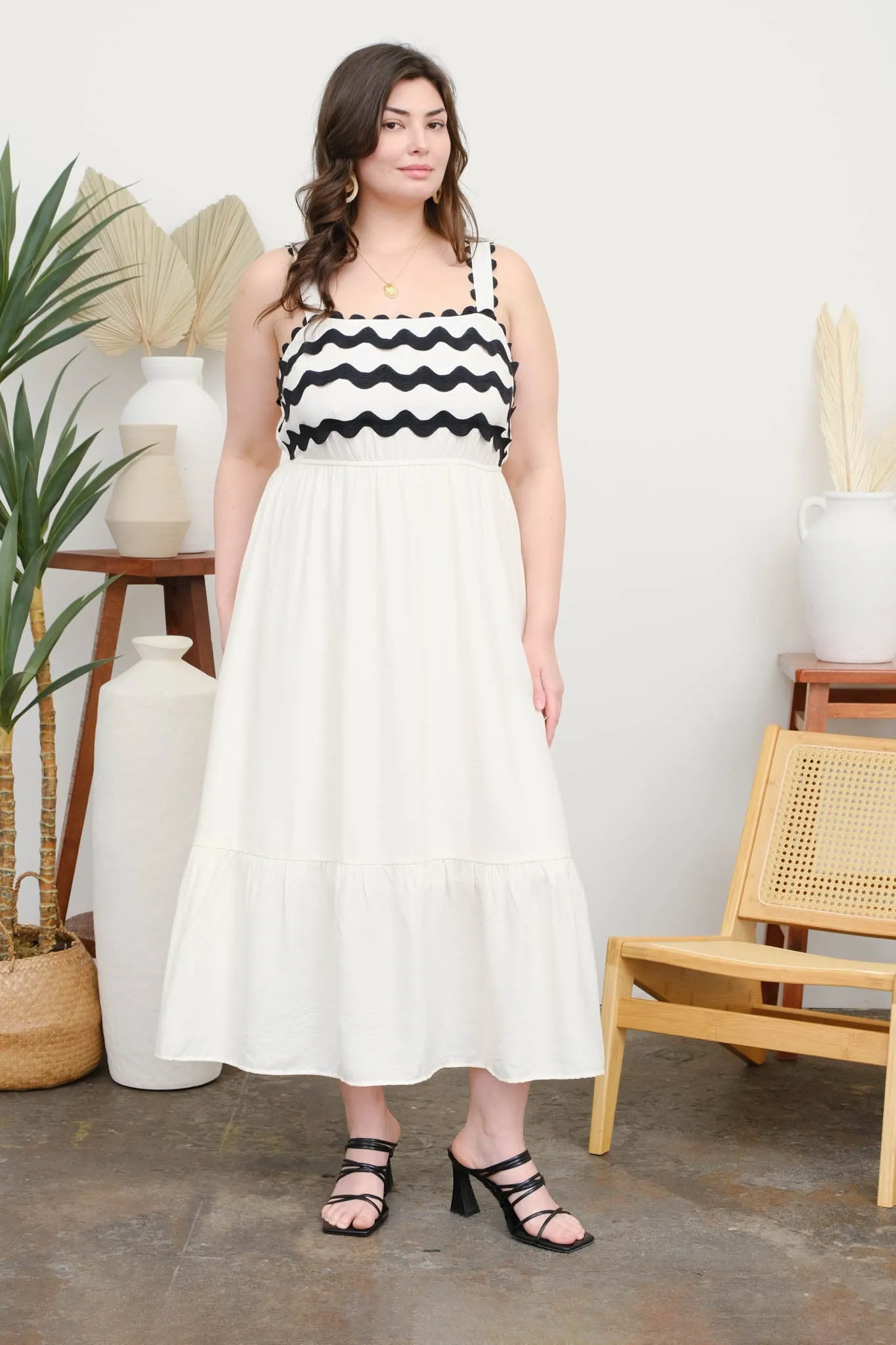 PLUS WAVY DETAIL SLEEVELESS MIDI DRESS sold by Blu Pepper product image thumbnail 4