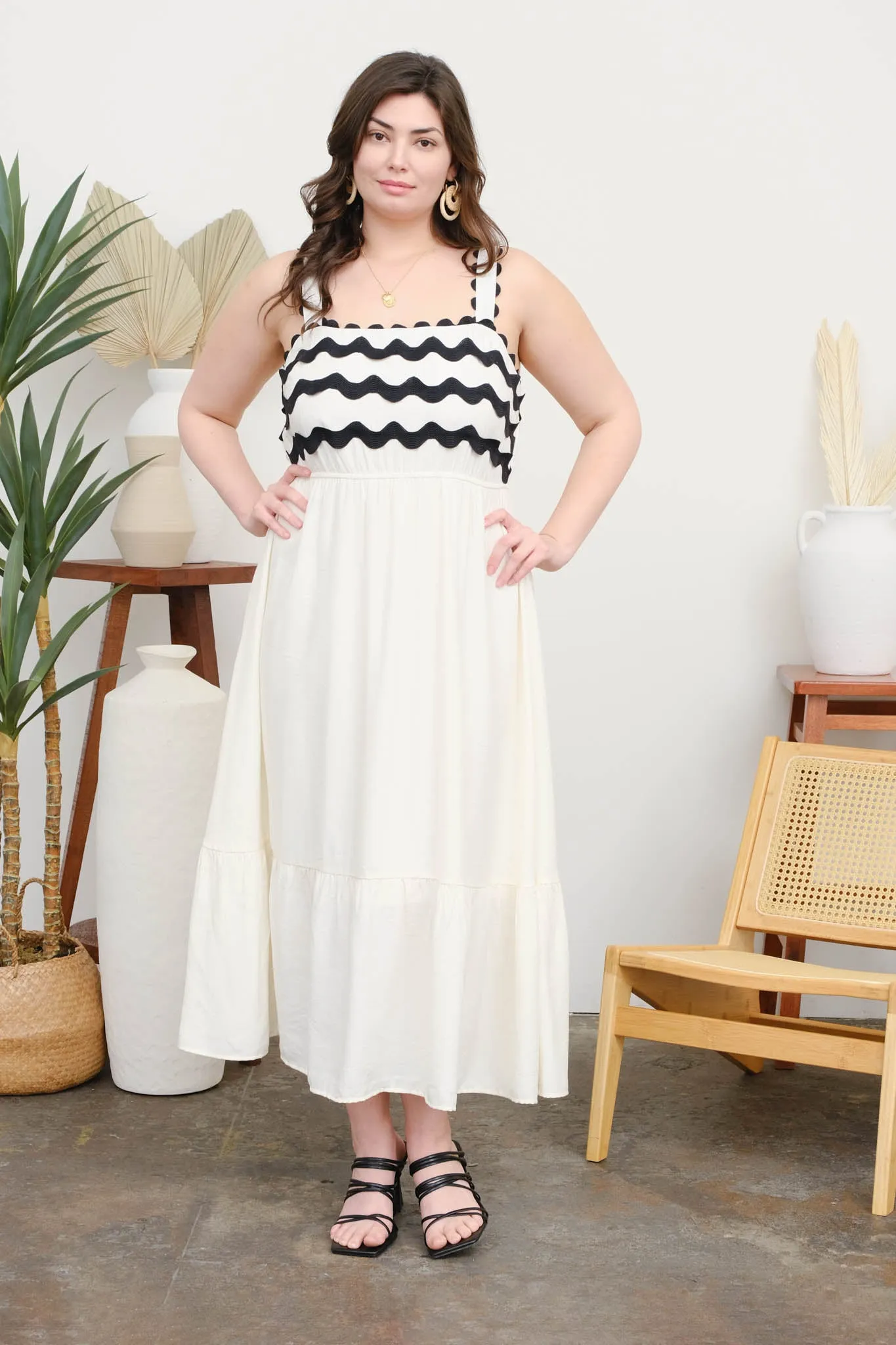PLUS WAVY DETAIL SLEEVELESS MIDI DRESS sold by Blu Pepper product image thumbnail 5