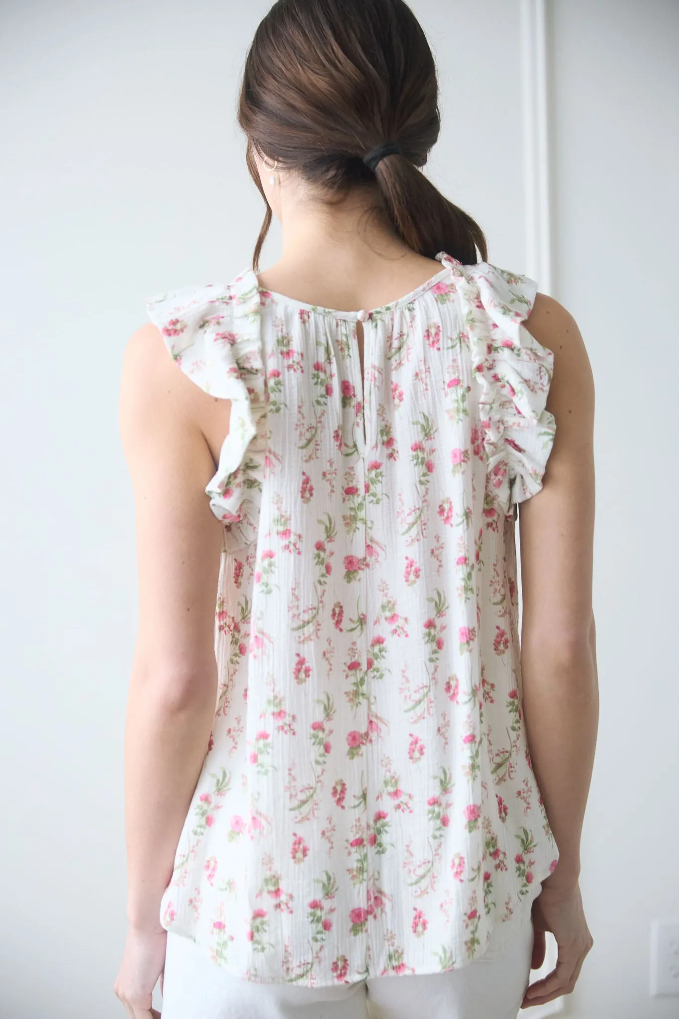 FLORAL RUFFLE DETAIL SLEEVELESS TOP sold by Blu Pepper product image thumbnail 2