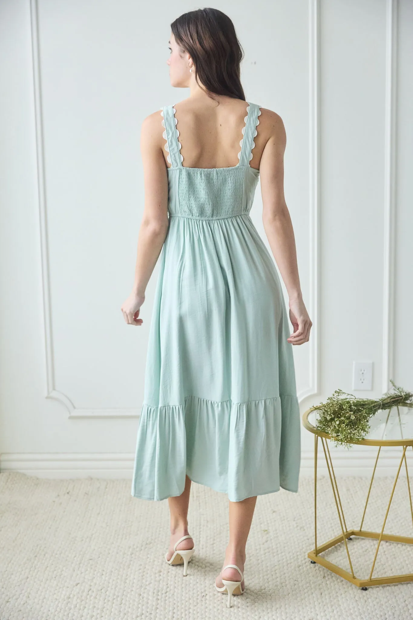 WAVY DETAIL SCALLOP STRAP SLEEVELESS MIDI DRESS sold by Blu Pepper product image thumbnail 2