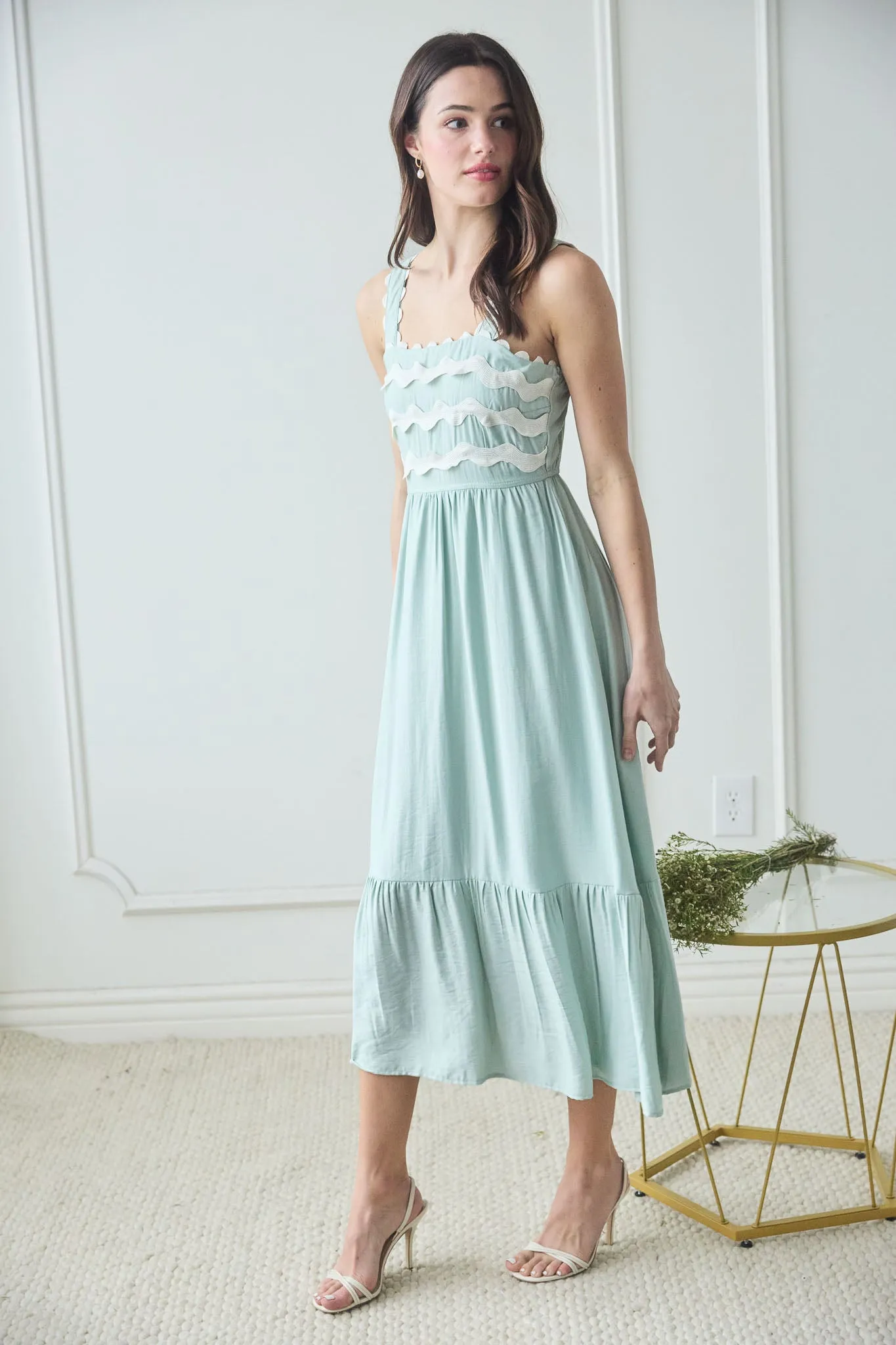 WAVY DETAIL SCALLOP STRAP SLEEVELESS MIDI DRESS sold by Blu Pepper product image thumbnail 3