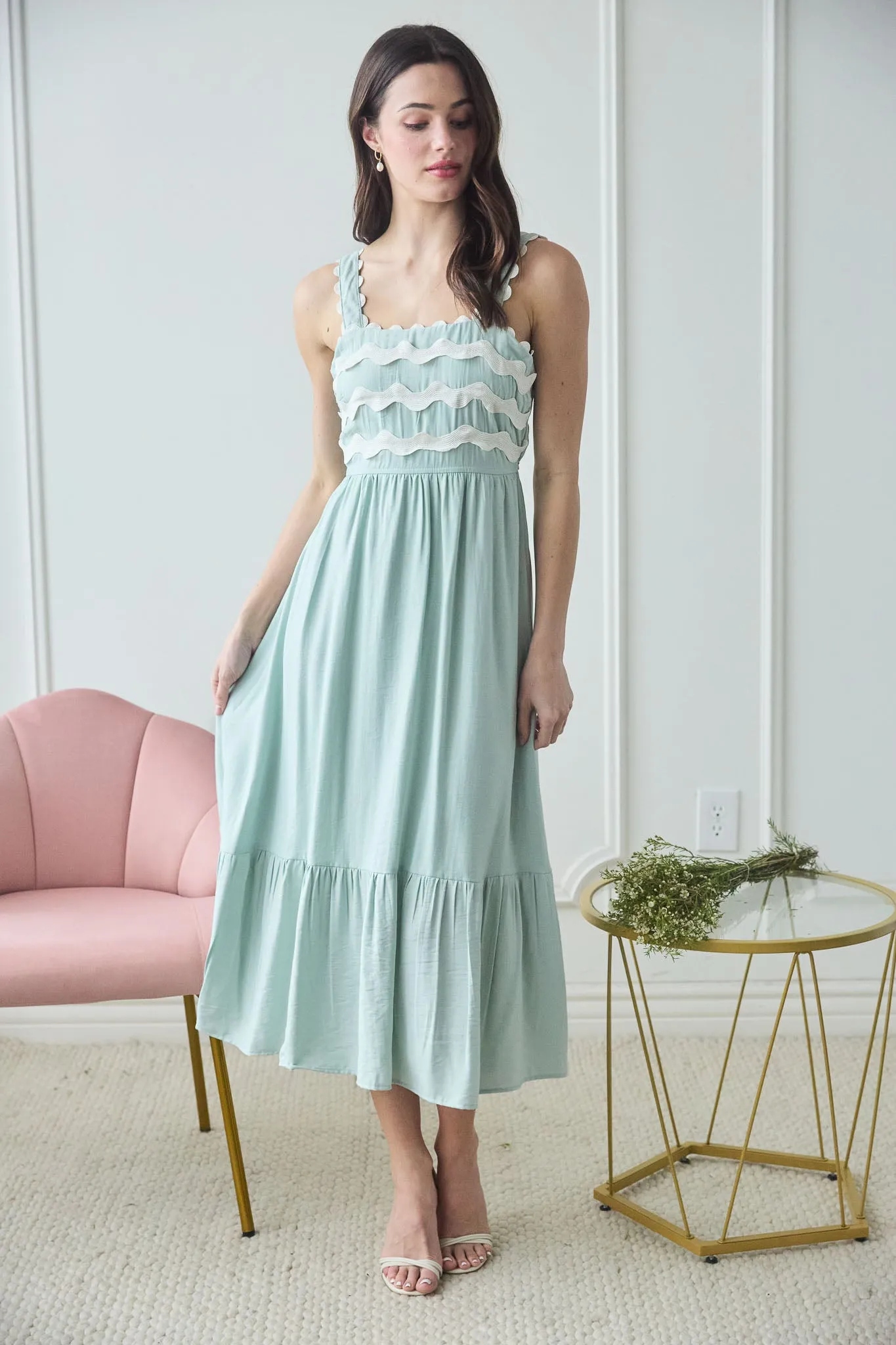 WAVY DETAIL SCALLOP STRAP SLEEVELESS MIDI DRESS sold by Blu Pepper product image thumbnail 5
