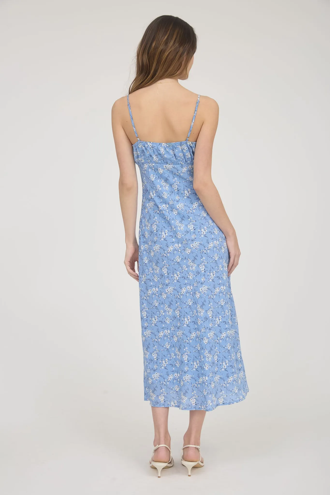 FLORAL SPAGHETTI STRAP FRONT TIE MIDI DRESS sold by Blu Pepper product image thumbnail 2