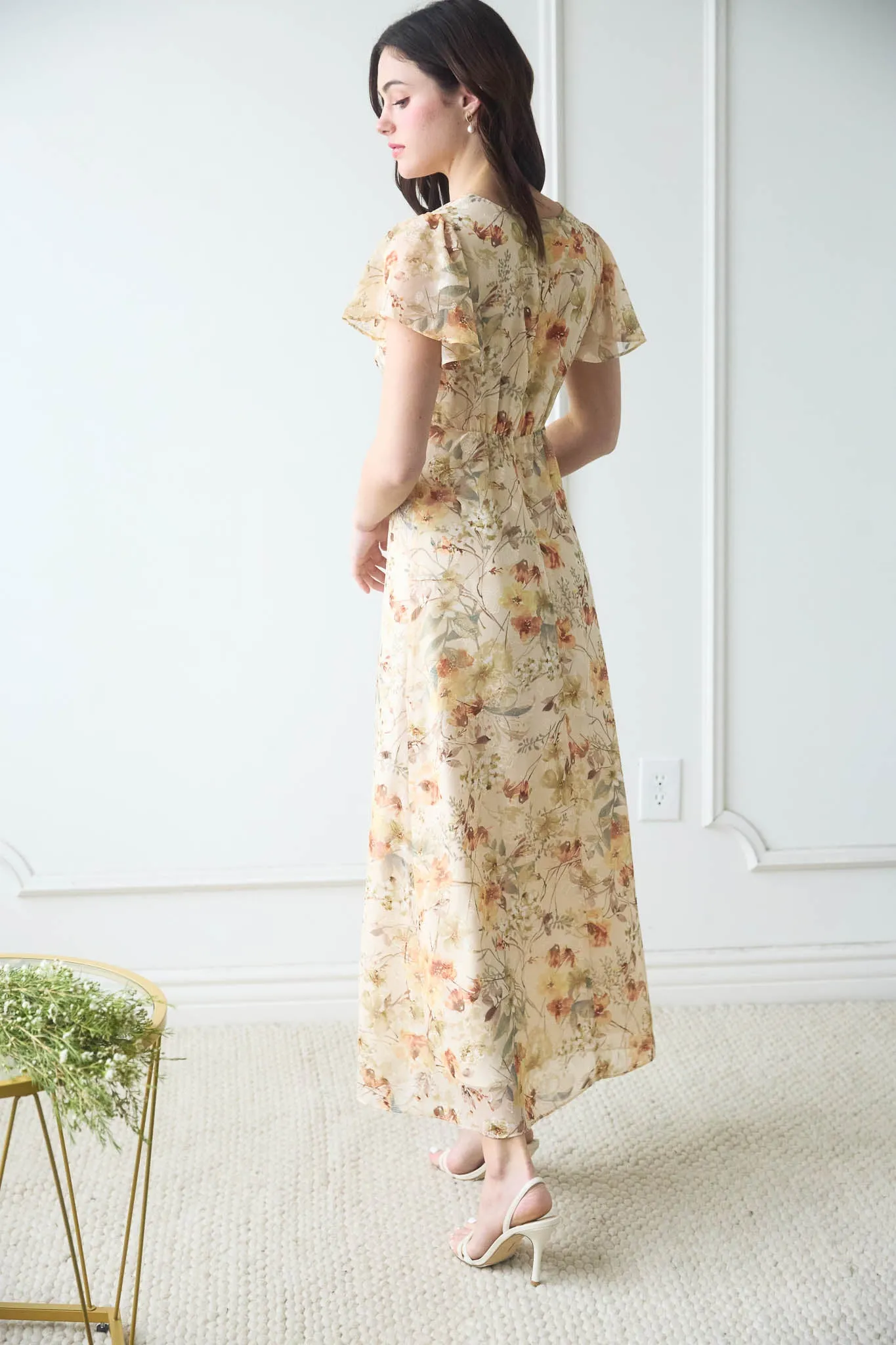 FLORAL DEEP V NECK SHORT SLEEVE MIDI DRESS sold by Blu Pepper product image thumbnail 2