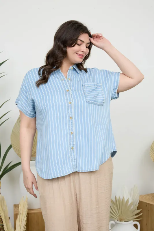 PLUS STRIPE CHAMBRAY SHORT SLEEVE BUTTON DOWN sold by Blu Pepper