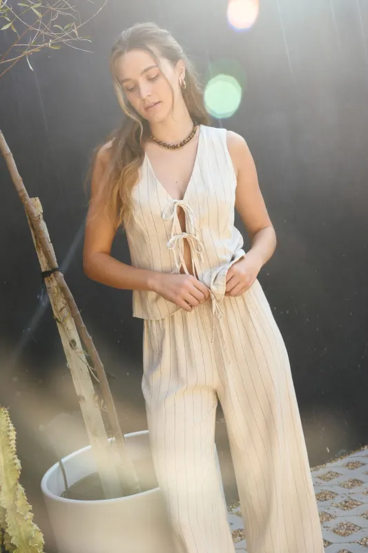 PINSTRIPE DOUBLE FRONT TIE SHIRT VEST made by Blu Pepper