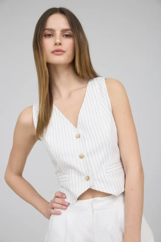 PINSTRIPE BUTTON DOWN BACK TIE VEST TOP sold by Blu Pepper