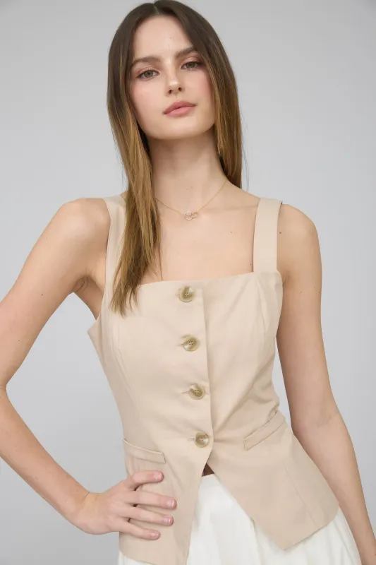 SQUARE NECK SLEEVELESS BUTTON DOWN BLOUSE sold by Blu Pepper