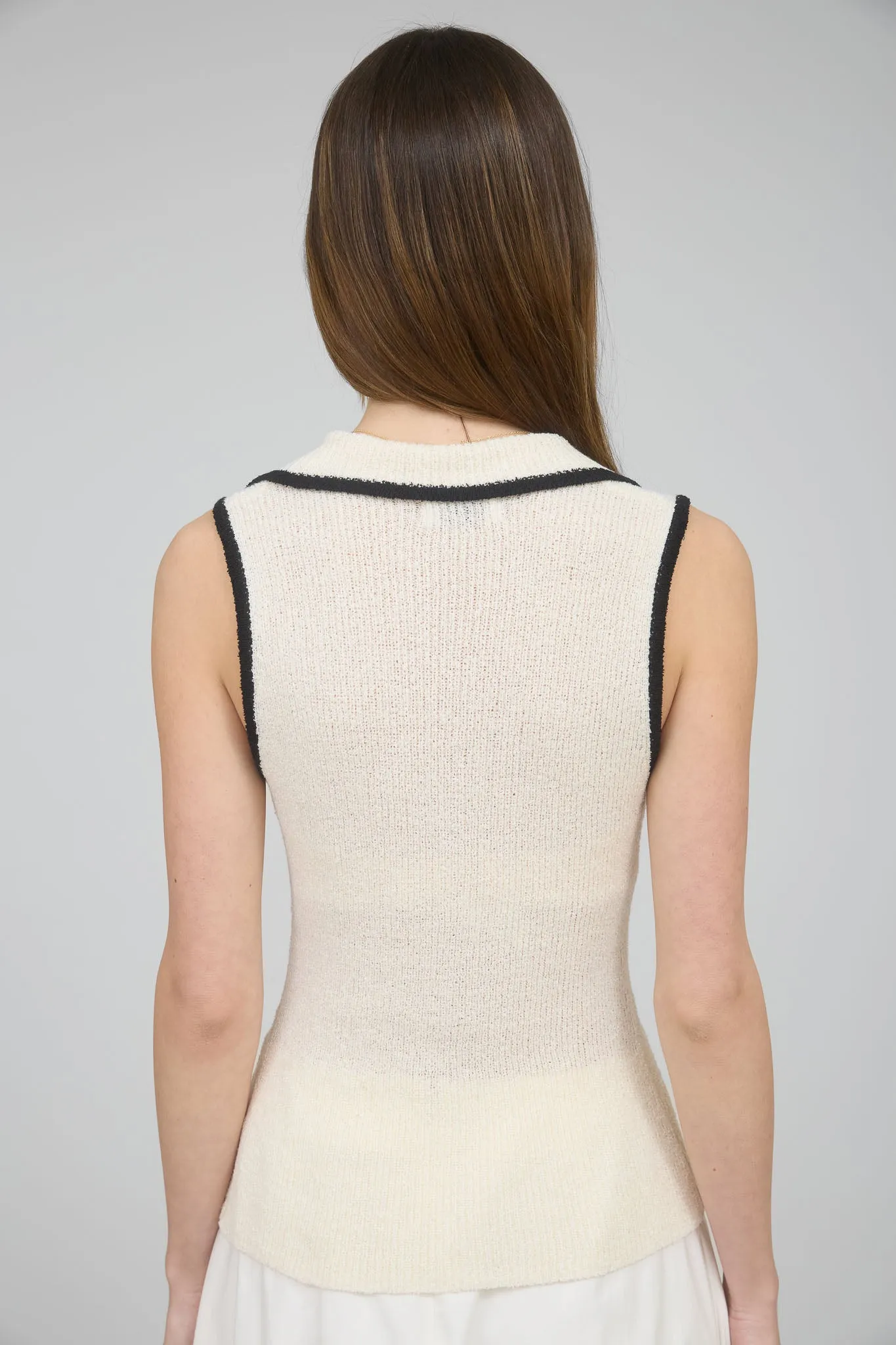 COLLARED BUTTON DOWN CONTRAST KNIT SWEATER VEST sold by Blu Pepper product image thumbnail 2