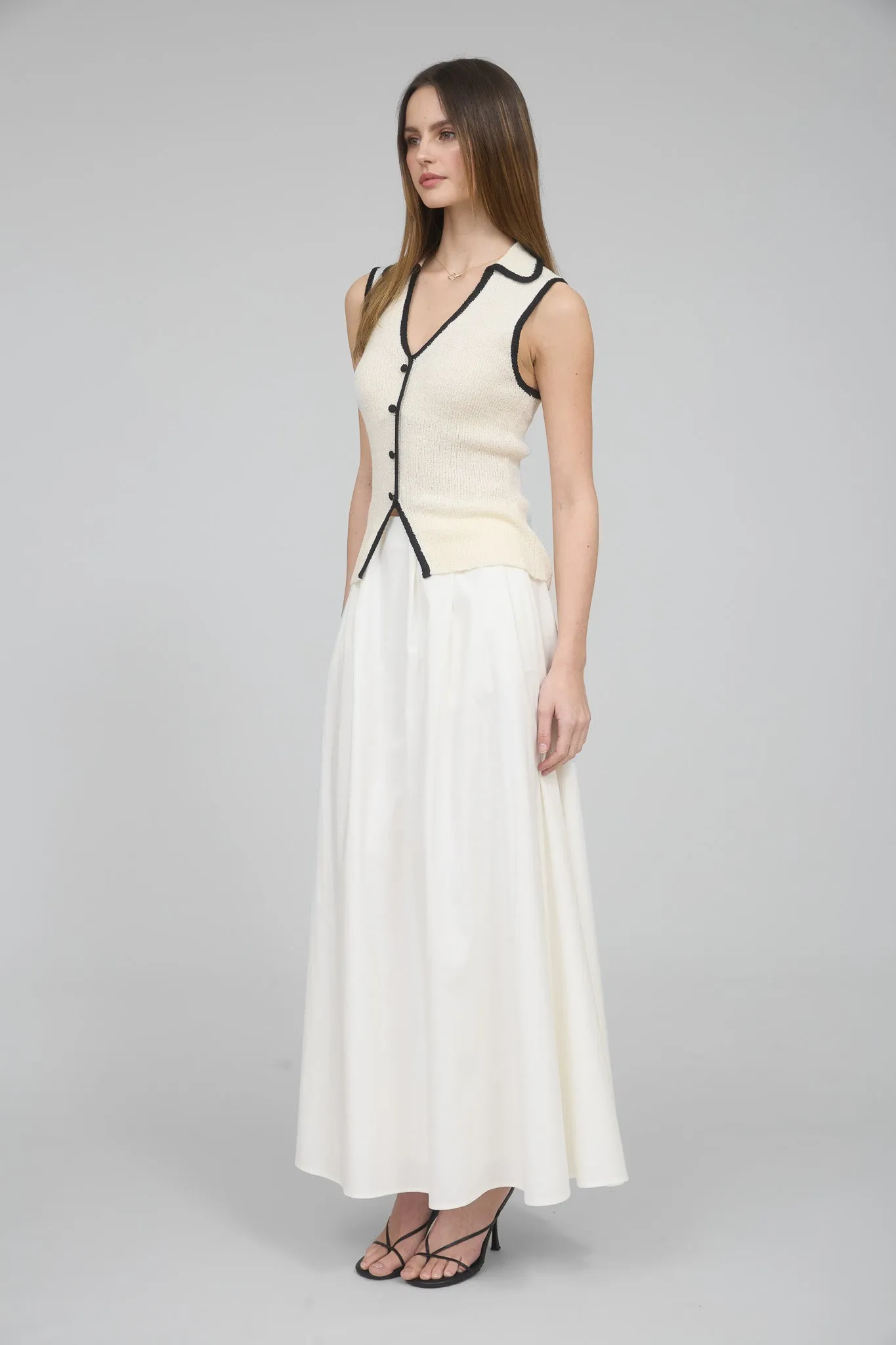 COLLARED BUTTON DOWN CONTRAST KNIT SWEATER VEST sold by Blu Pepper product image thumbnail 5